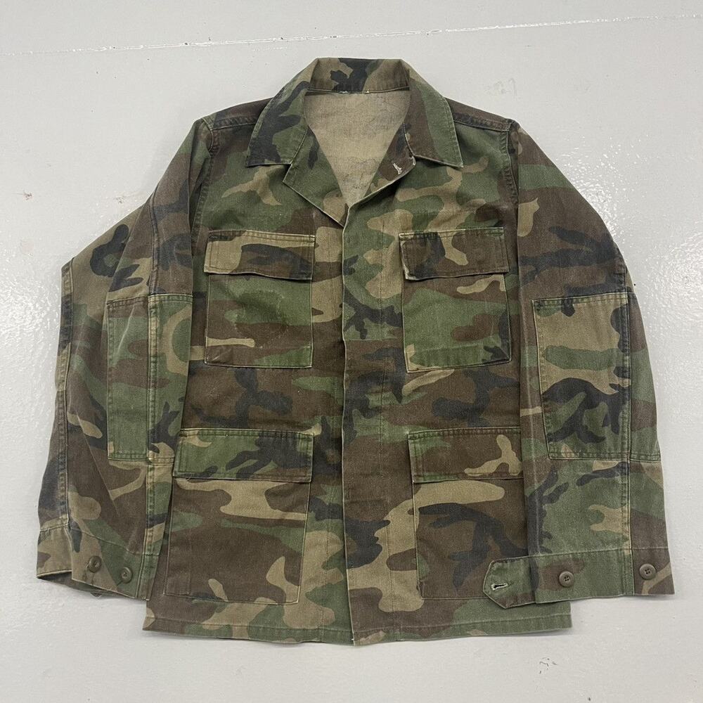 Vintage 80s US Army Military Camo Shirt Chore Jacket